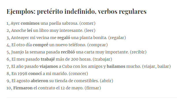 Прошедшие времена глаголов в испанском языке - Pretérito Indefinido